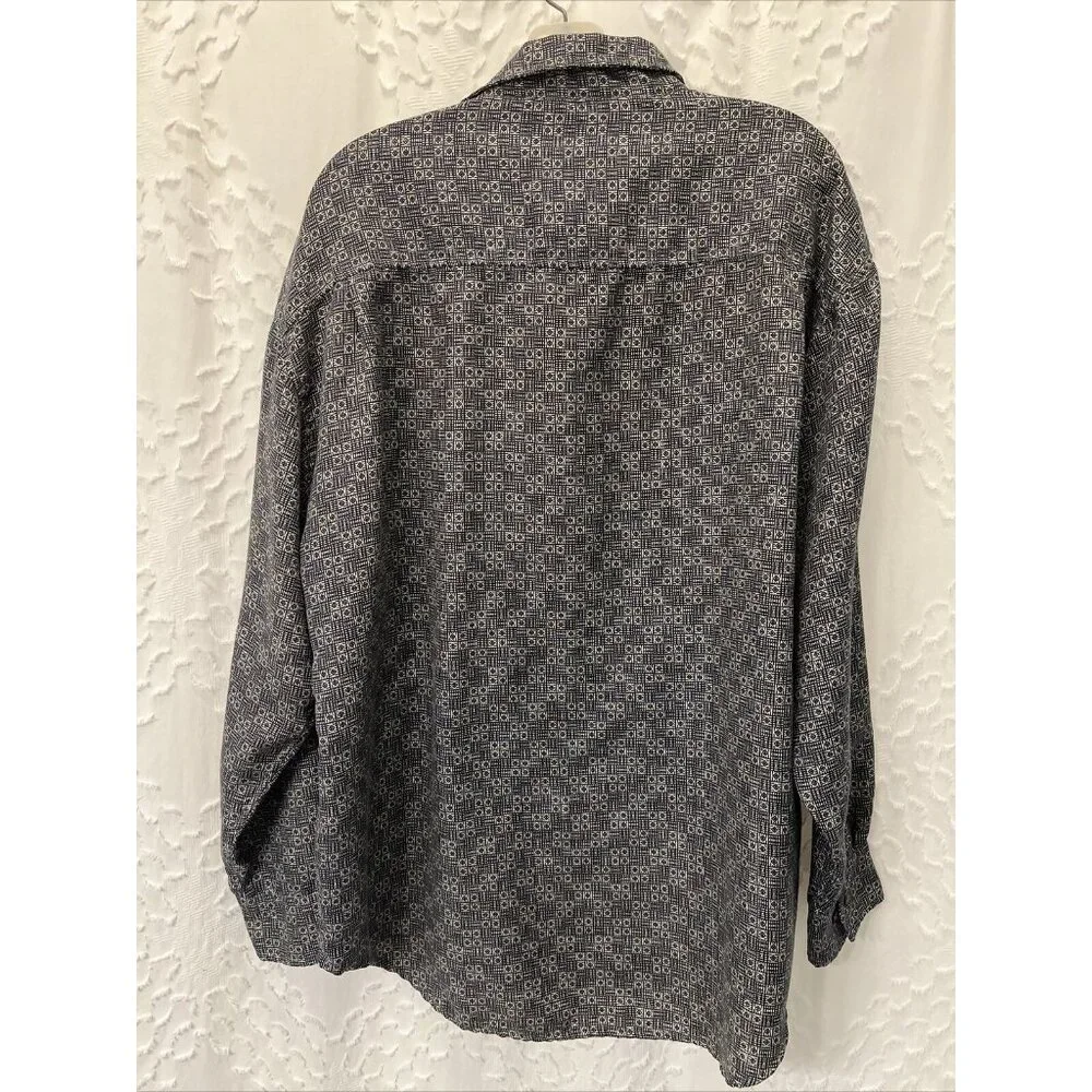 Robert Stock Mens Navy Blue And Tan Pattern Long Sleeve Button Shirt Size Large - Picture 5 of 9